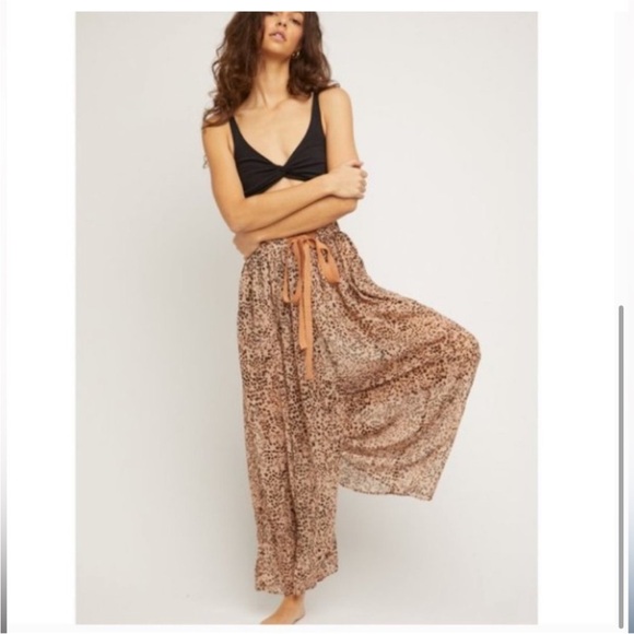 Free people intimately sleeping in leopard print chiffon pant XS sheer sexy tan - Picture 1 of 12
